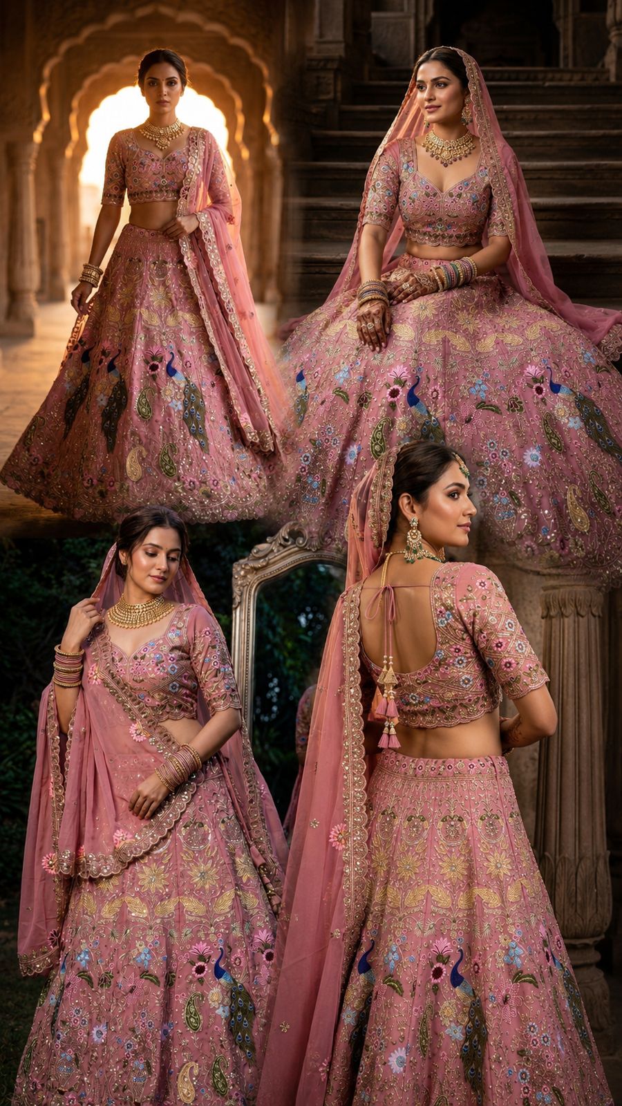 Rose Pink Sequin Georgette Bridal Lehenga Choli Set