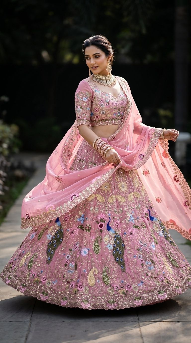 Luxury Dusty Rose Pink Bridal Lehenga Choli Set