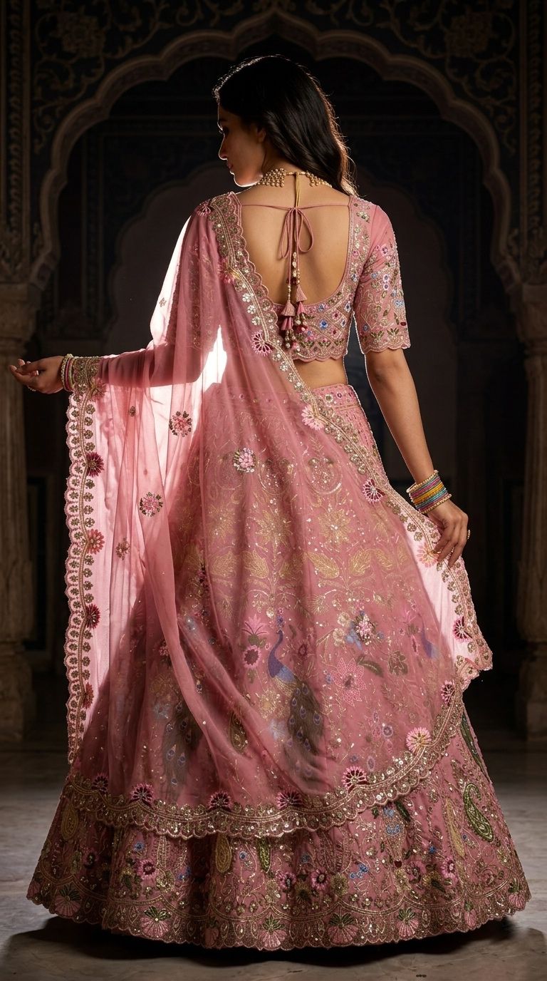 Luxury Dusty Rose Pink Bridal Lehenga Choli Set