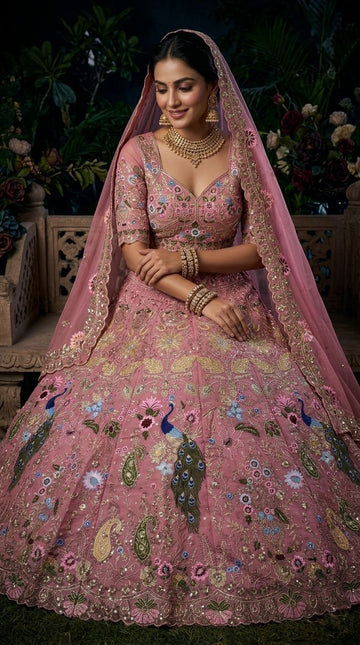 Luxury Dusty Rose Pink Bridal Lehenga Choli Set