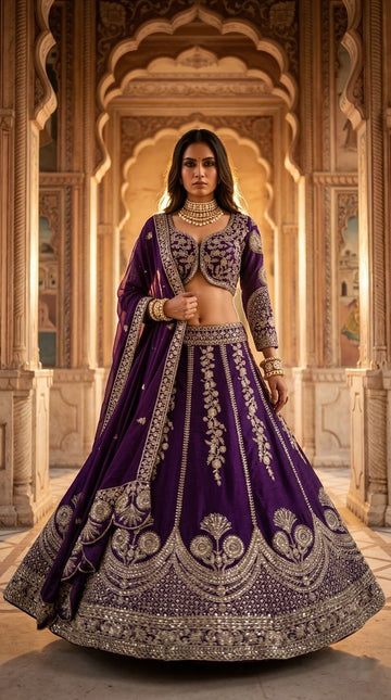 Royal Purple Bridal Lehenga Choli Set, Heavy Zari Embroidered Wedding Lehenga, Designer Indian Bridal Outfit, Reception Wear Lehenga with Dupatta