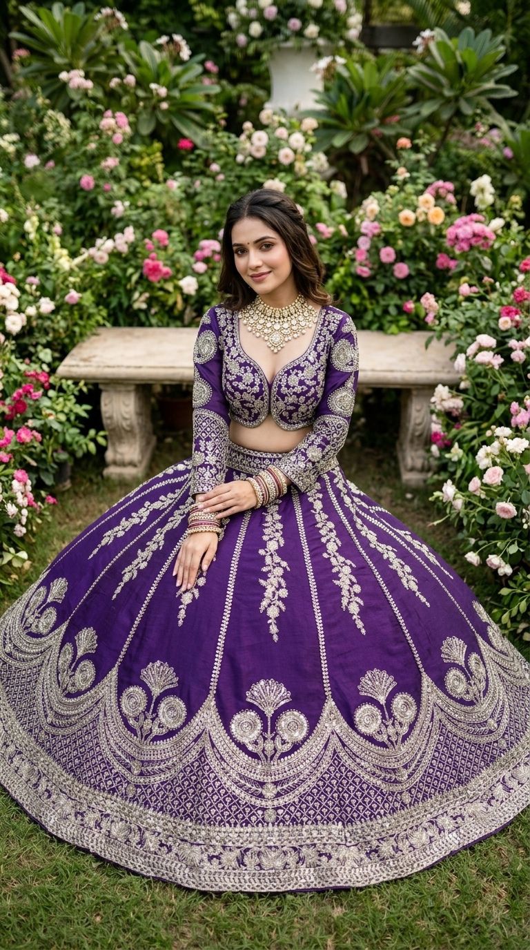 Royal Purple Bridal Lehenga Choli Set, Heavy Zari Embroidered Wedding Lehenga, Designer Indian Bridal Outfit, Reception Wear Lehenga with Dupatta