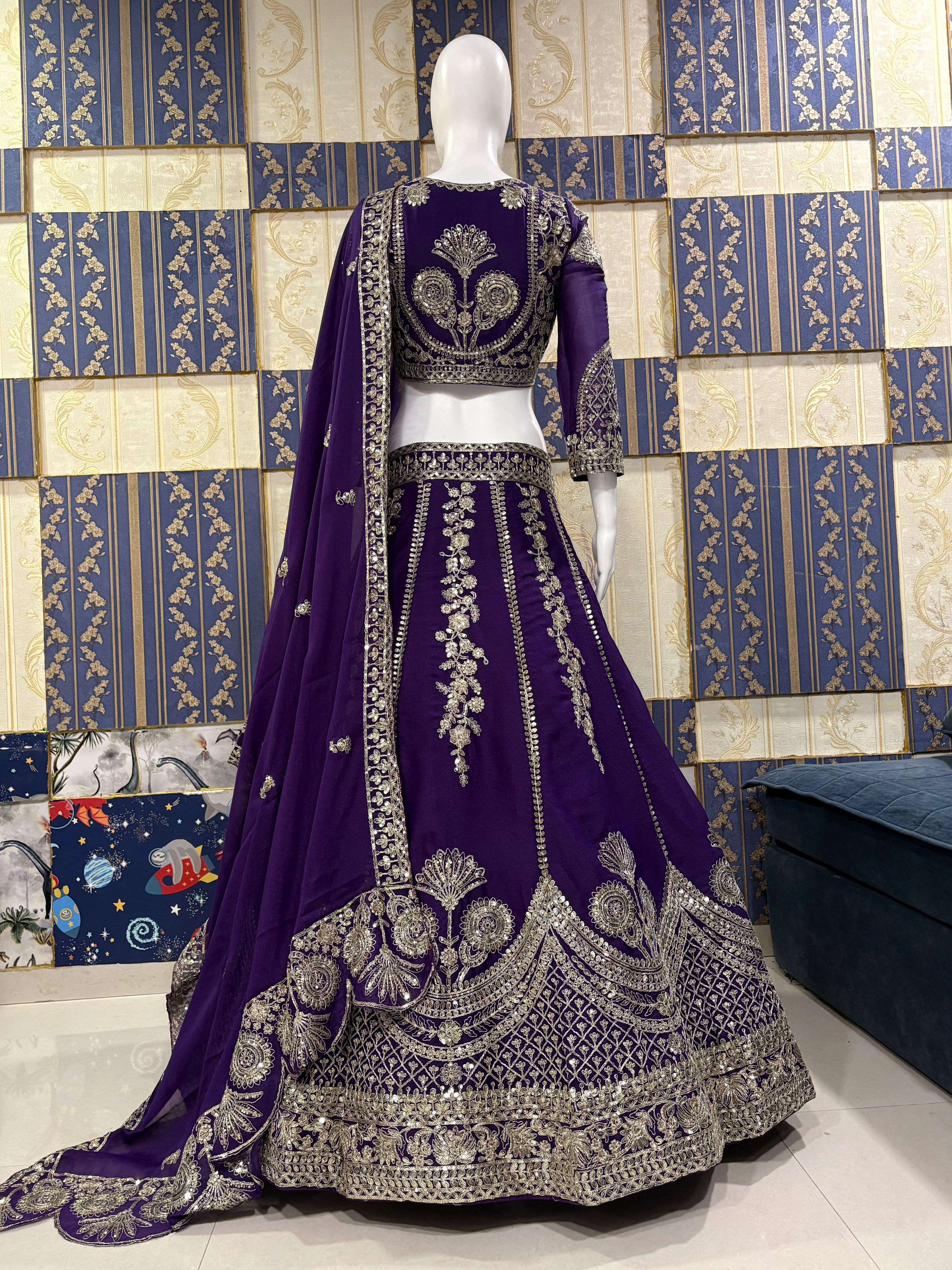 Royal Purple Bridal Lehenga Choli Set, Heavy Zari Embroidered Wedding Lehenga, Designer Indian Bridal Outfit, Reception Wear Lehenga with Dupatta