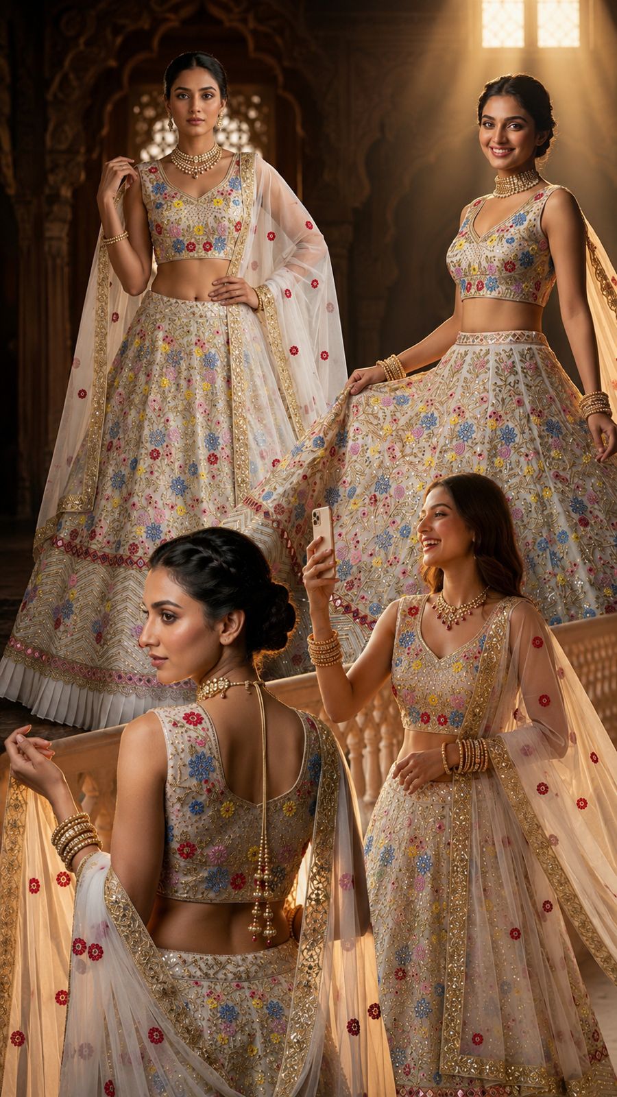 Beige Floral Lehenga Choli