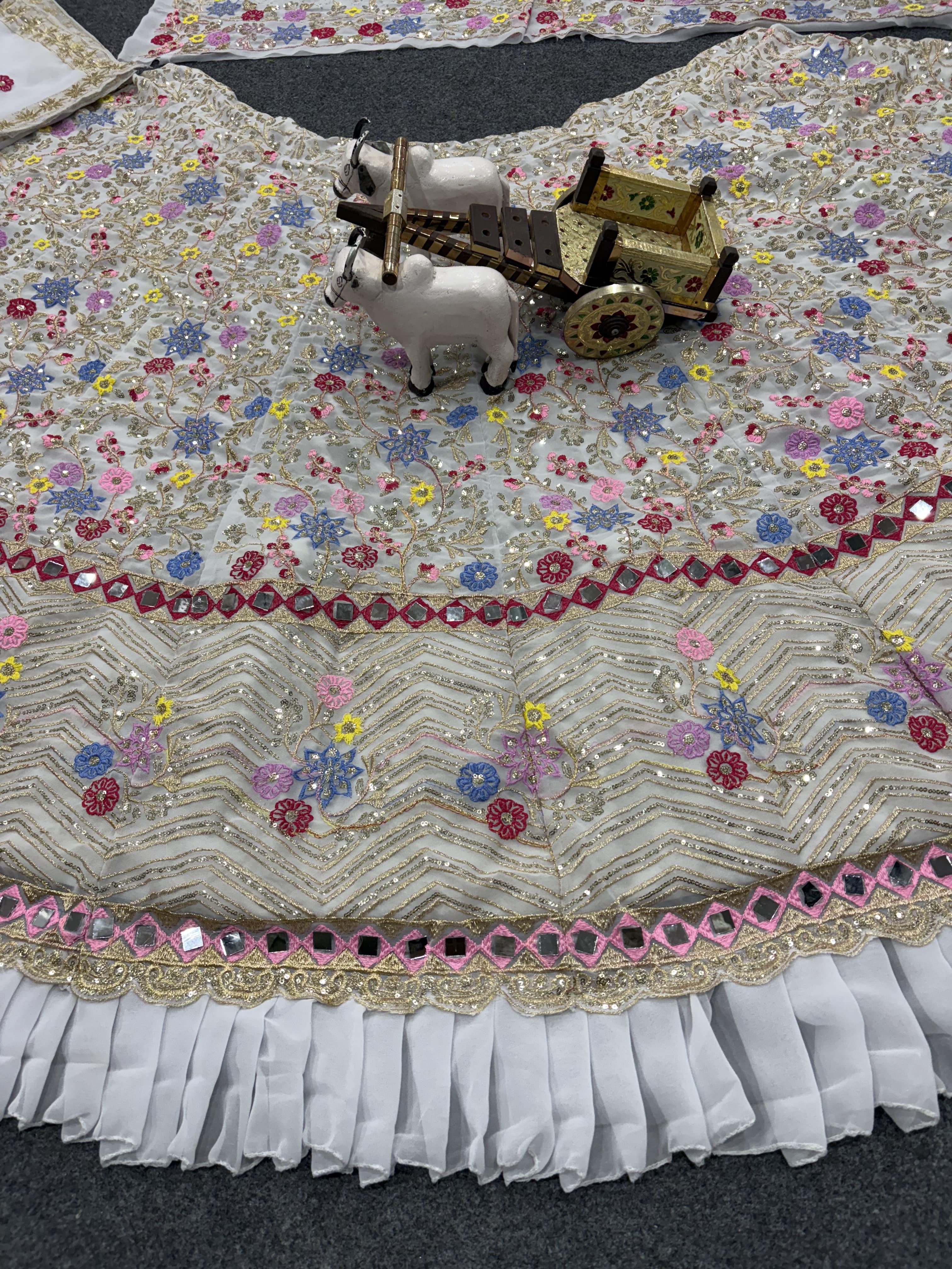 Ivory & Gold Floral Lehenga Choli with Dupatta, Luxury Bridal Lehenga, Engagement & Reception Outfit