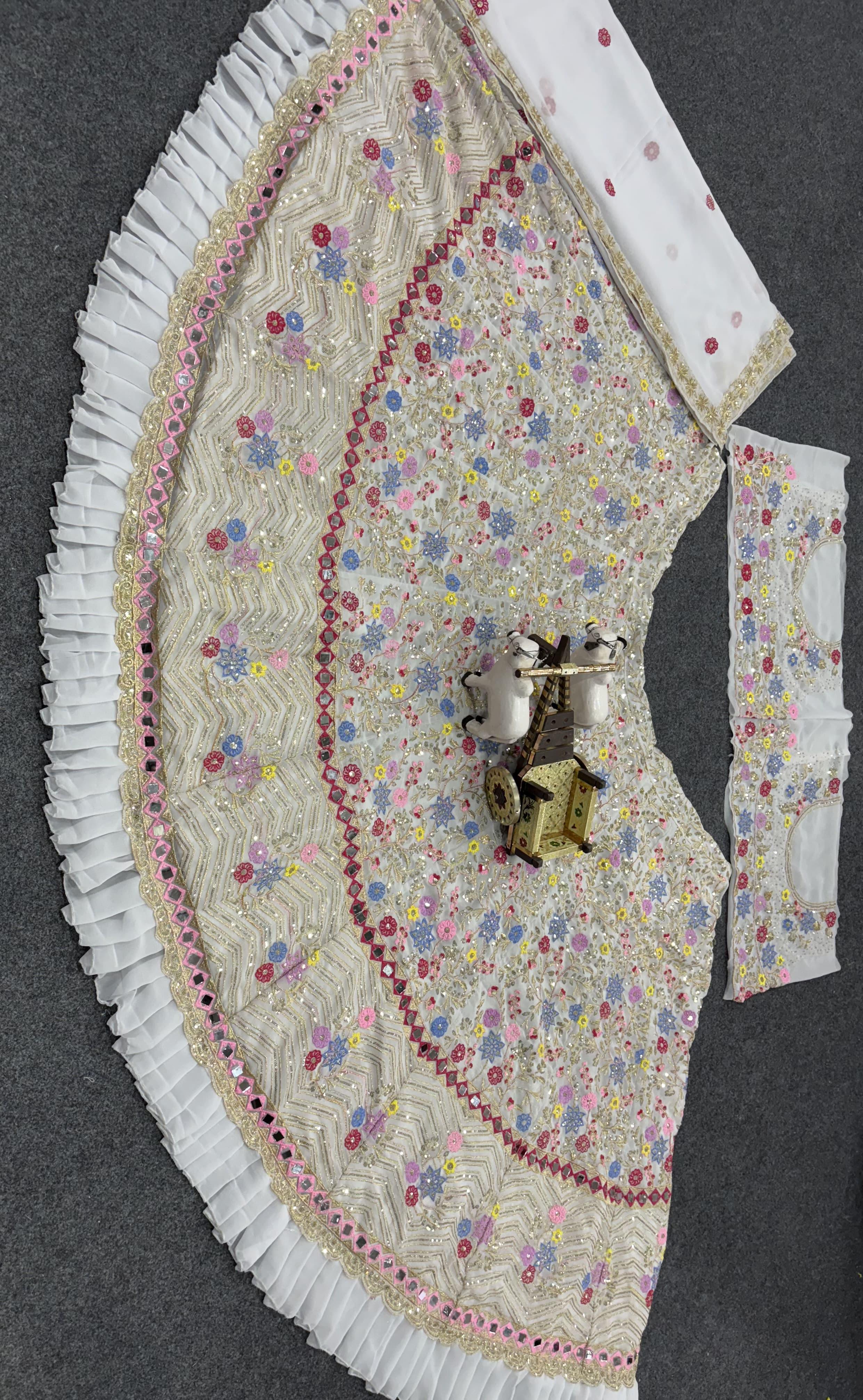 Ivory & Gold Floral Lehenga Choli with Dupatta, Luxury Bridal Lehenga, Engagement & Reception Outfit