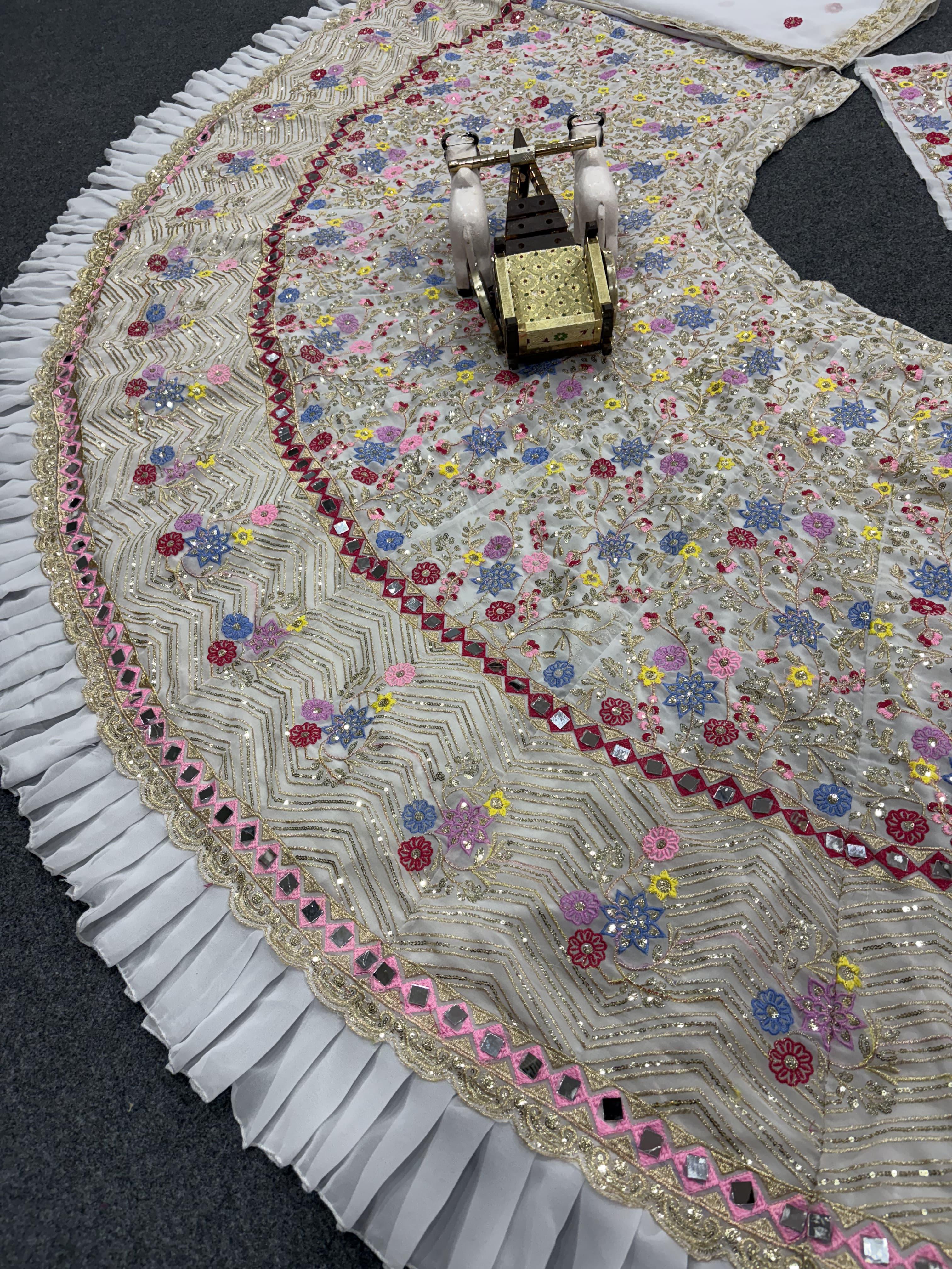 Ivory & Gold Floral Lehenga Choli with Dupatta, Luxury Bridal Lehenga, Engagement & Reception Outfit
