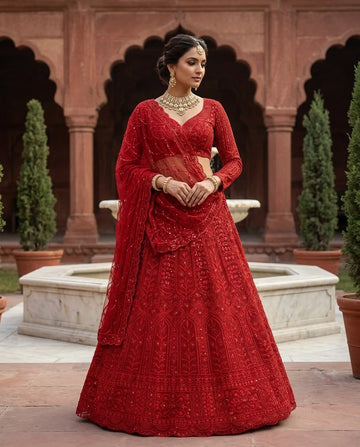 Luxury Red Bridal Lehenga Choli Set – Heavy Embroidered Wedding Lehenga, Designer Indian Bridal Dress, Reception Outfit, Red Wedding Lehenga with Dupatta