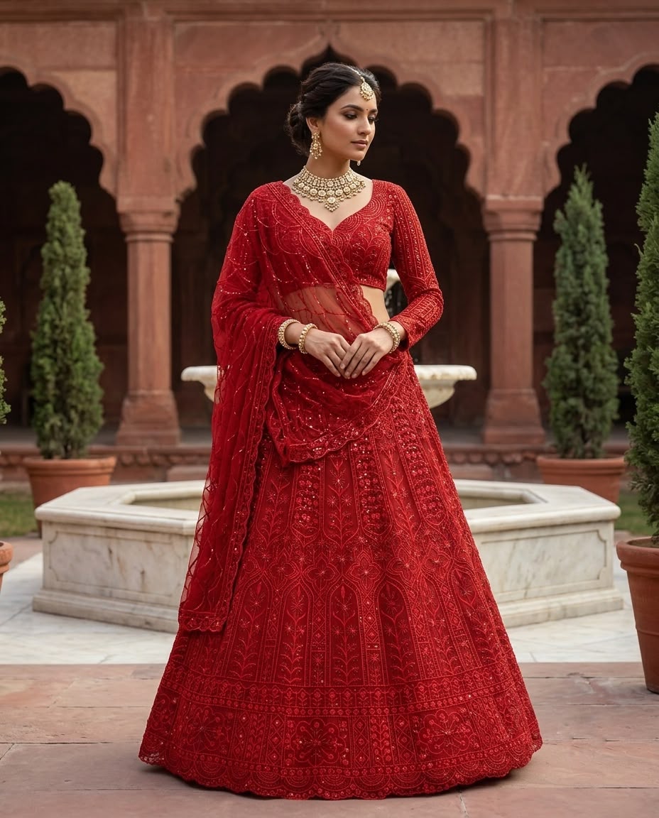 Luxury Red Bridal Lehenga Choli Set – Heavy Embroidered Wedding Lehenga, Designer Indian Bridal Dress, Reception Outfit, Red Wedding Lehenga with Dupatta