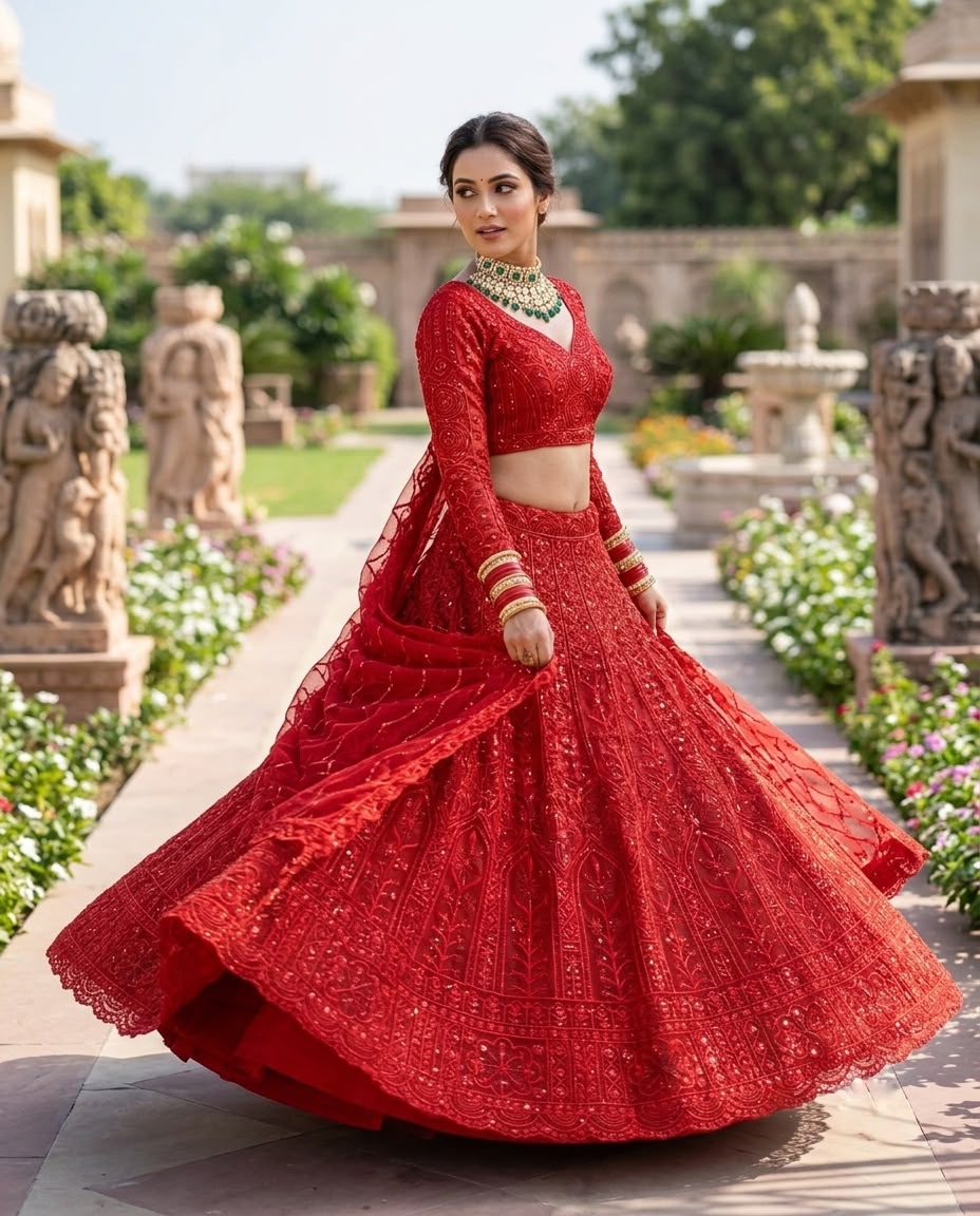 Luxury Red Bridal Lehenga Choli Set – Heavy Embroidered Wedding Lehenga, Designer Indian Bridal Dress, Reception Outfit, Red Wedding Lehenga with Dupatta