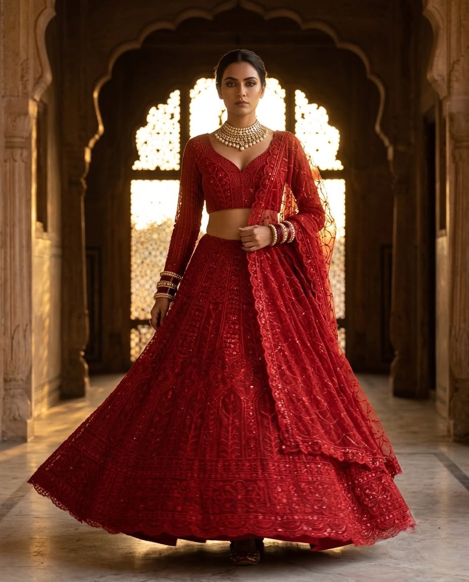Luxury Red Bridal Lehenga Choli Set – Heavy Embroidered Wedding Lehenga, Designer Indian Bridal Dress, Reception Outfit, Red Wedding Lehenga with Dupatta