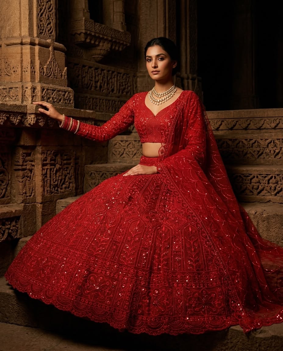Luxury Red Bridal Lehenga Choli Set – Heavy Embroidered Wedding Lehenga, Designer Indian Bridal Dress, Reception Outfit, Red Wedding Lehenga with Dupatta