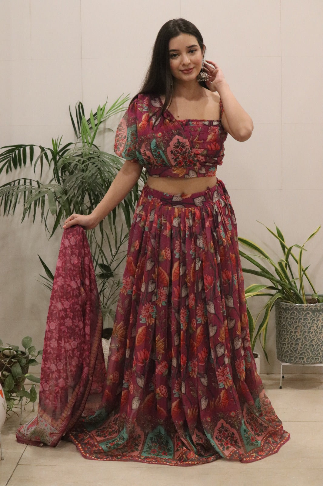 Wine Floral Lehenga Choli