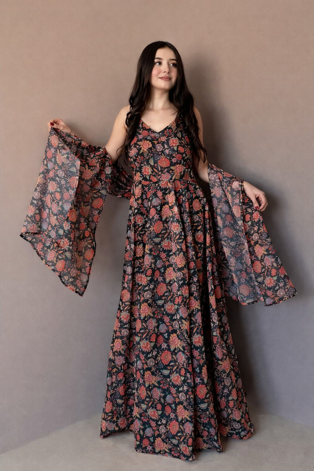 Black Floral Organza Gown