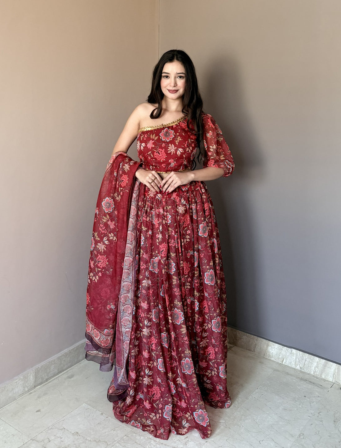 Wine Floral Lehenga Choli