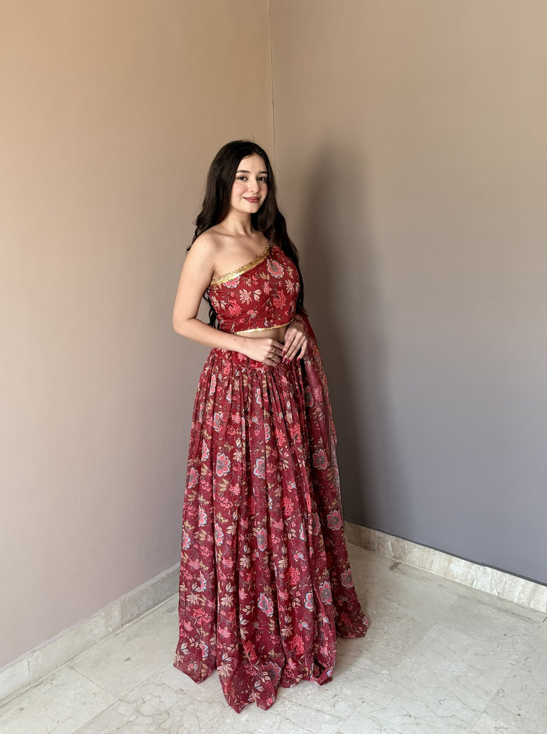Wine Floral Lehenga Choli