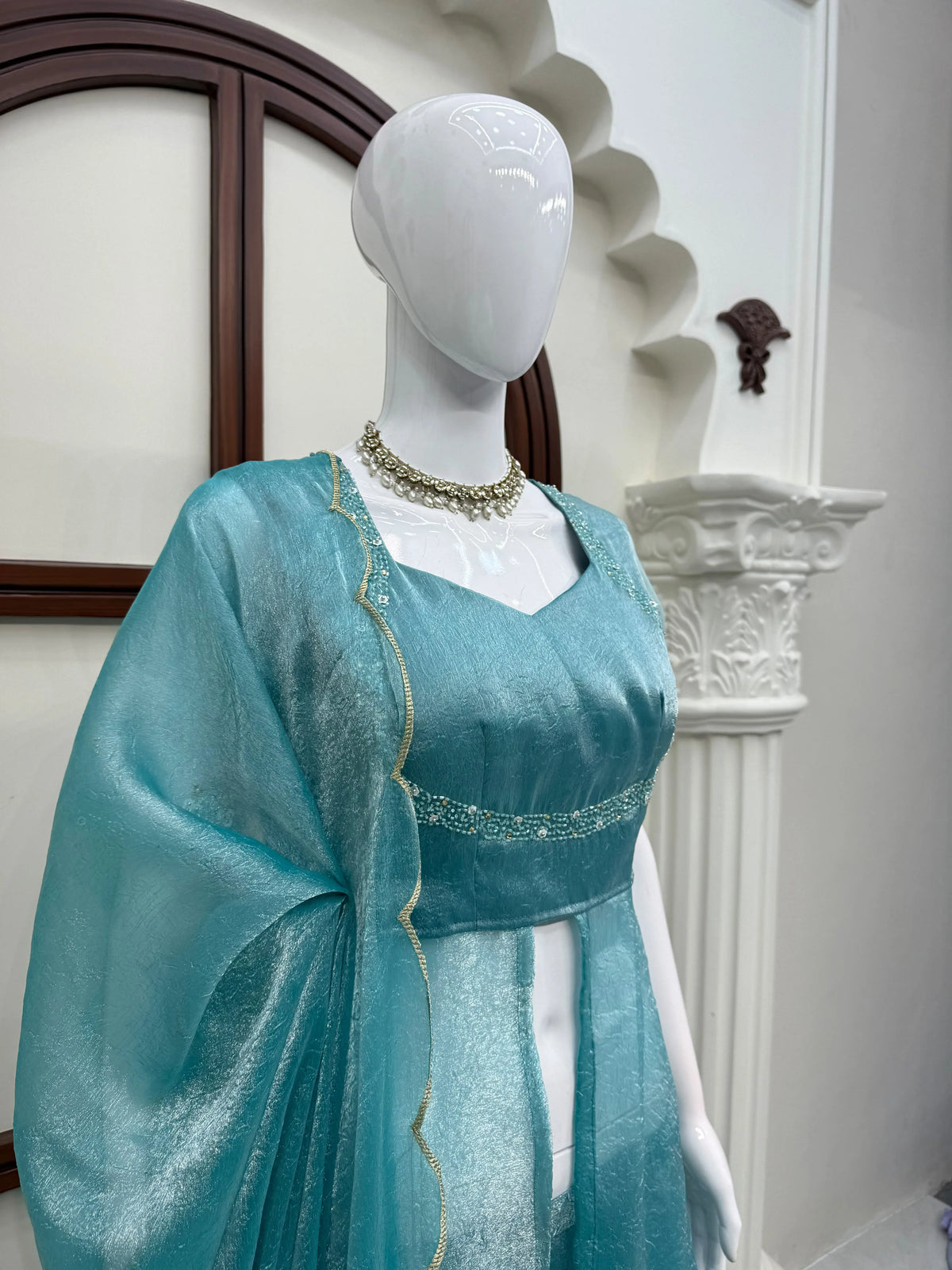aqua anarkali dupatta