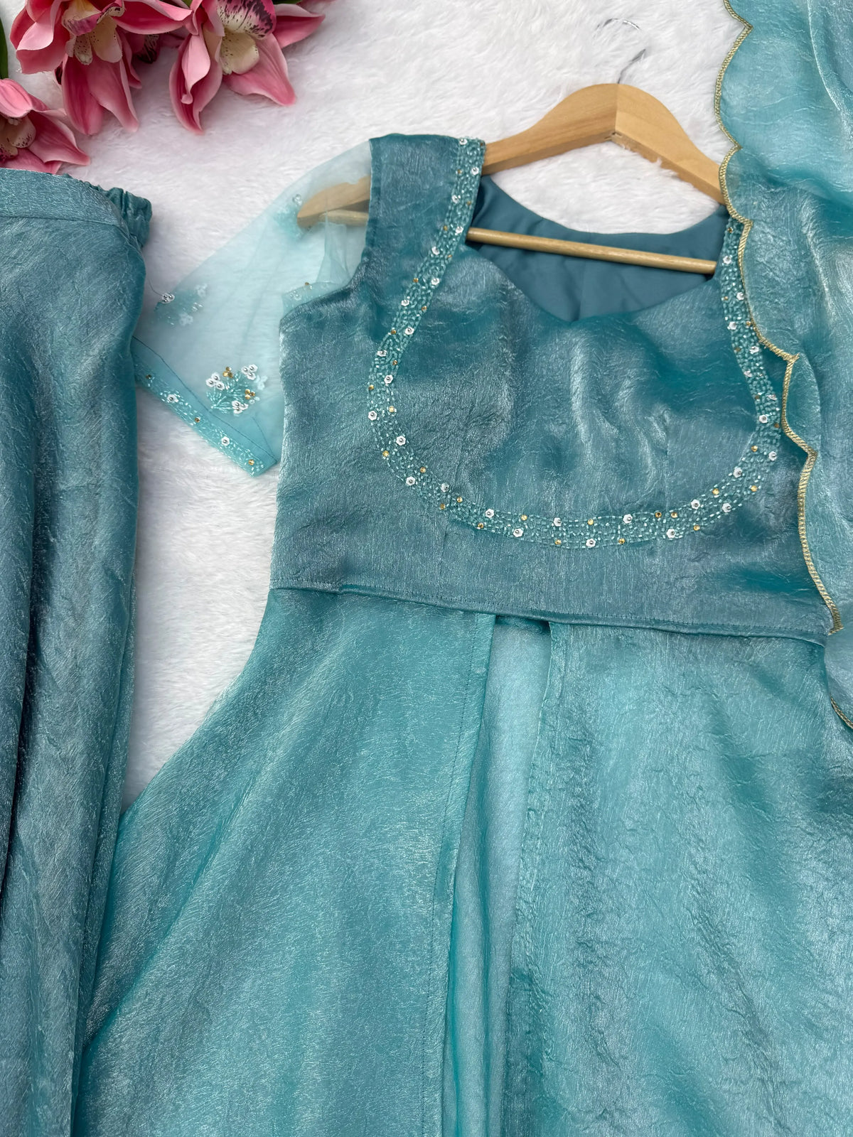 aqua blue anarkali set