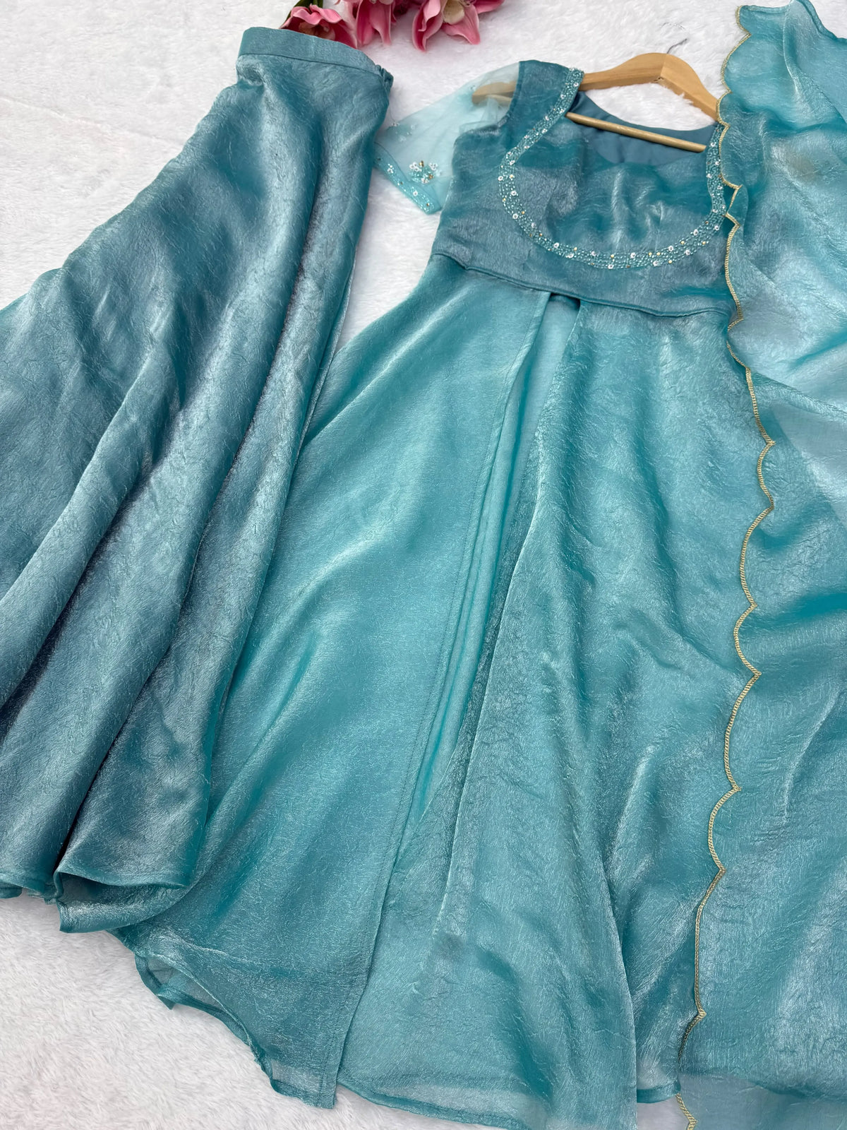 aqua flared palazzo set
