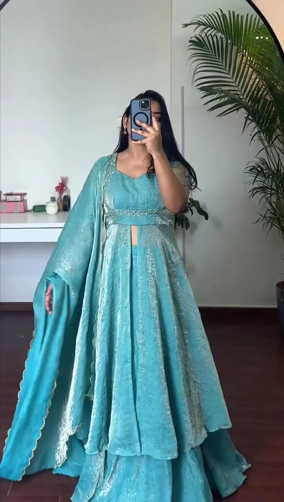 aqua front slit anarkali