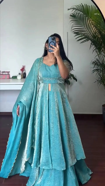 aqua front slit anarkali