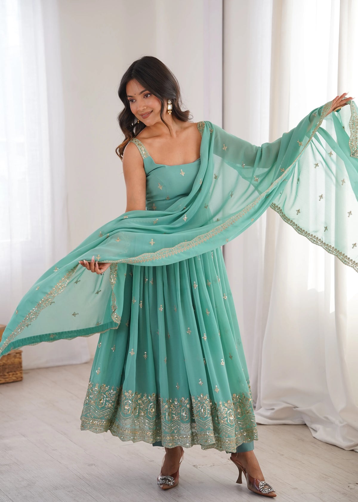 aqua georgette anarkali