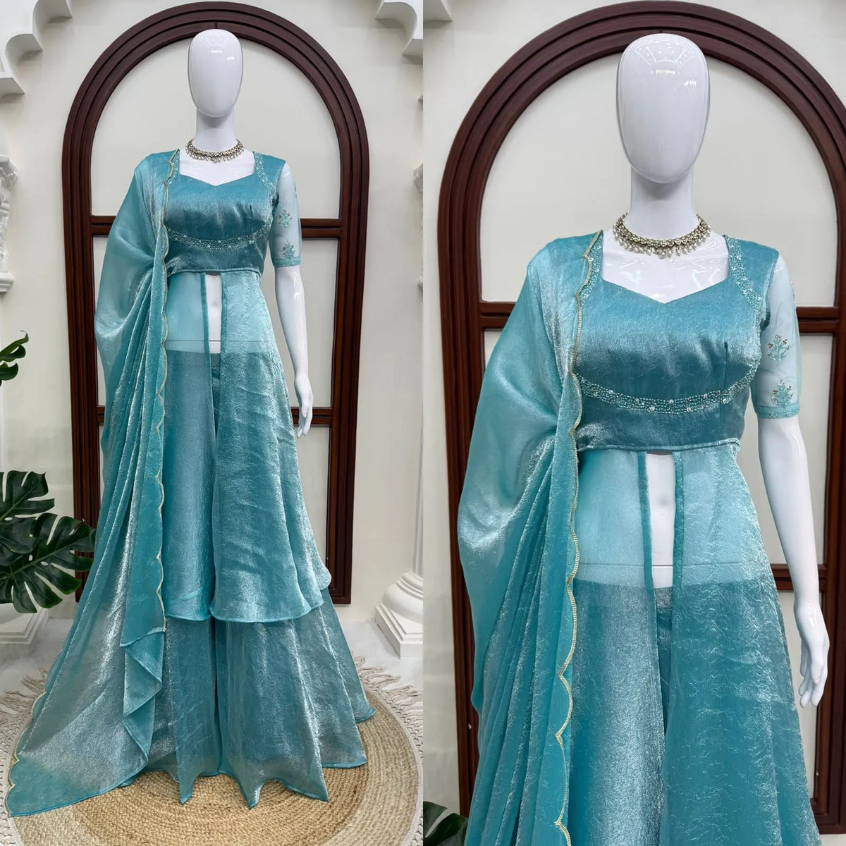 aqua handwork anarkali
