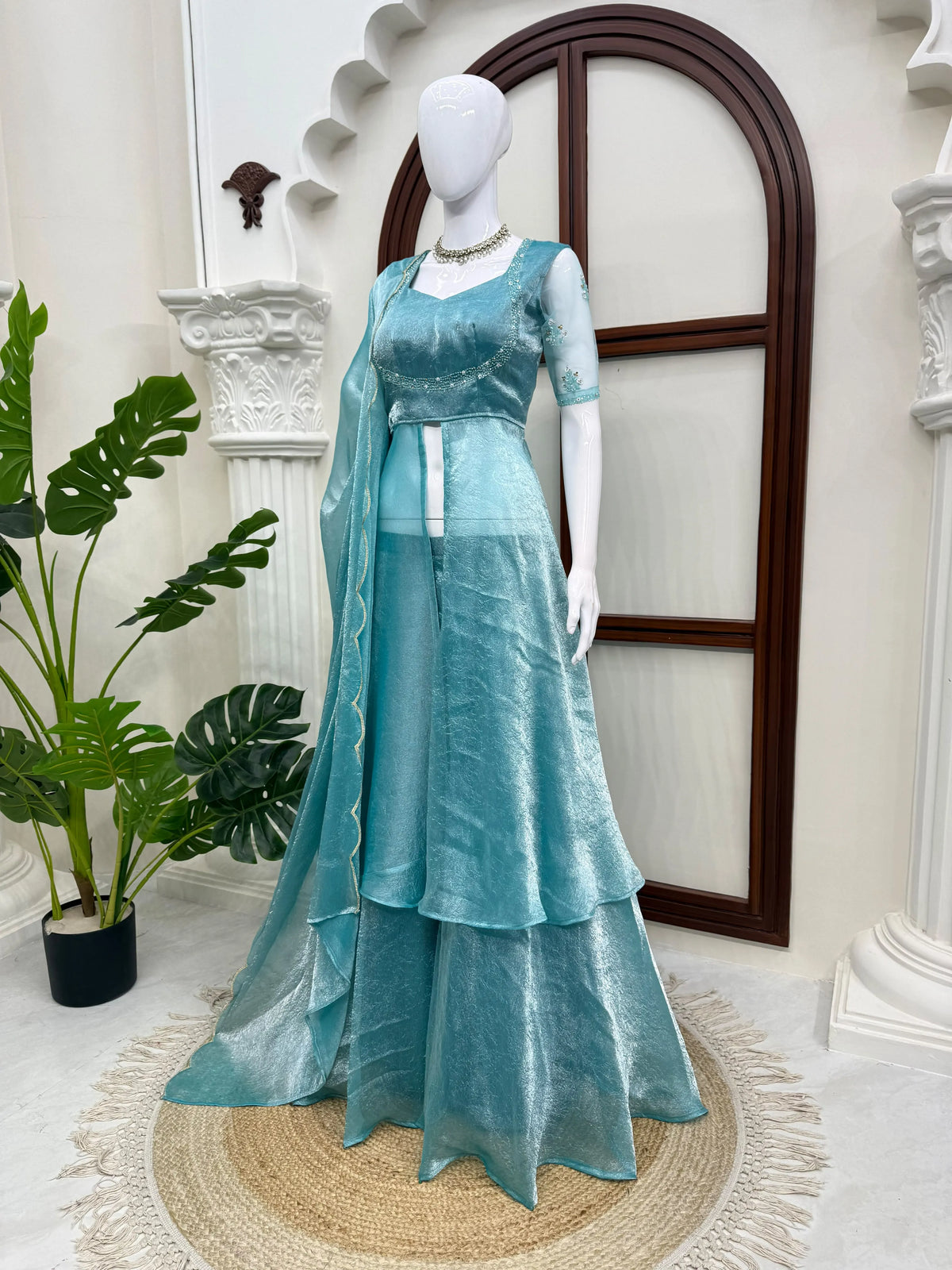 aqua palazzo suit set