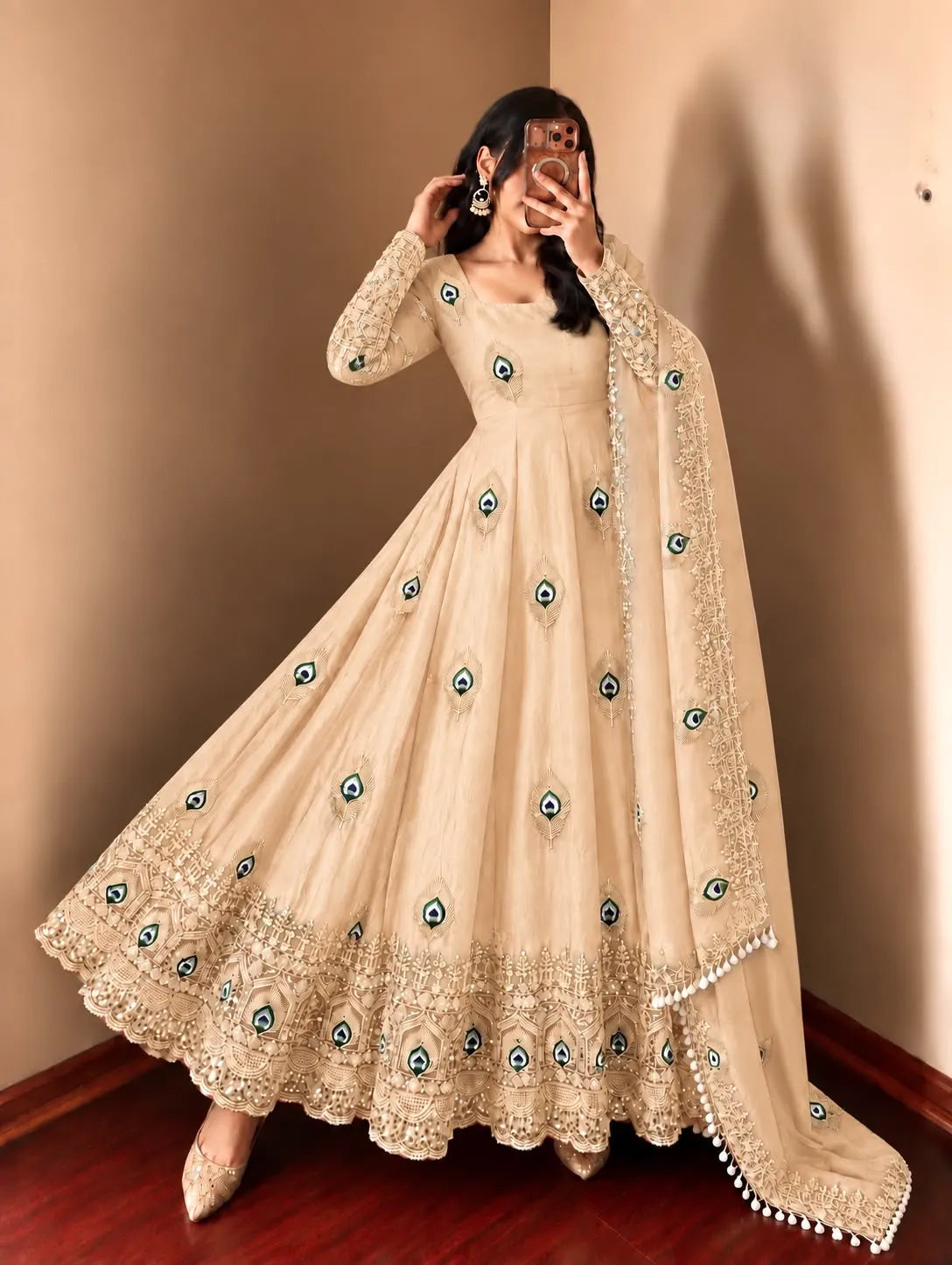 beige anarkali suit set