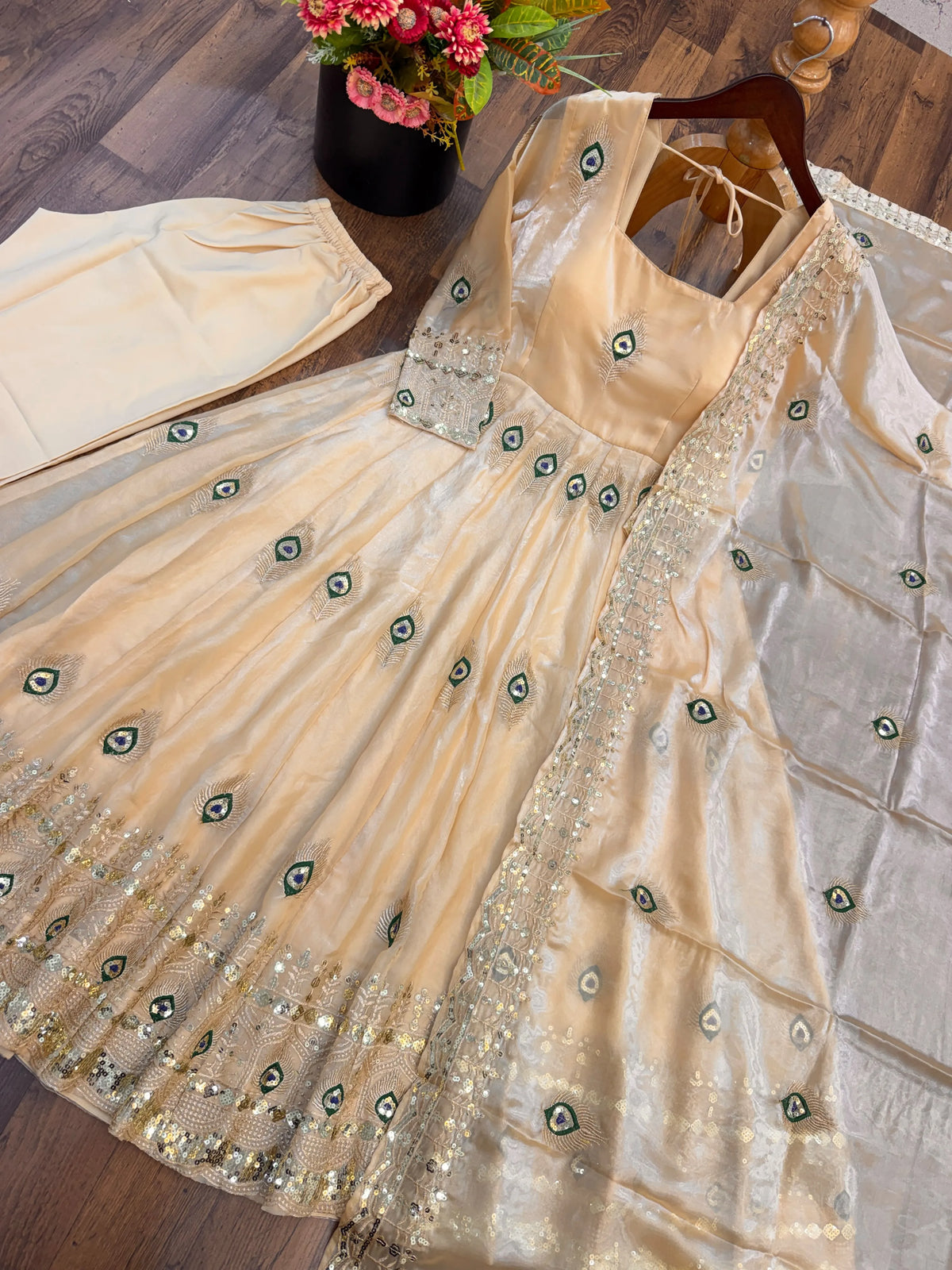 beige designer anarkali
