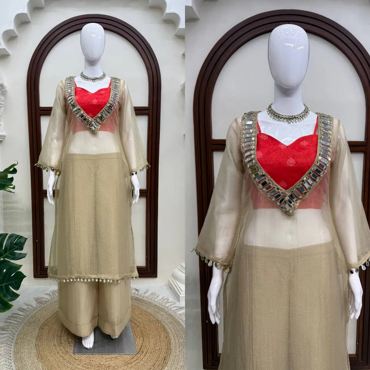 beige mirror palazzo set