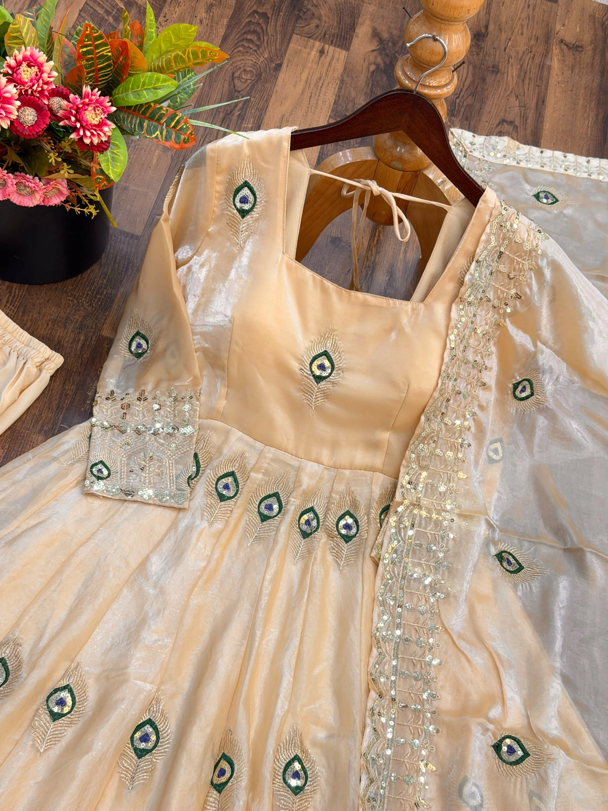 beige silk anarkali suit