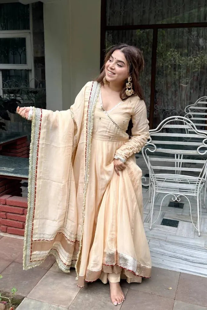 beige anarkali lehenga