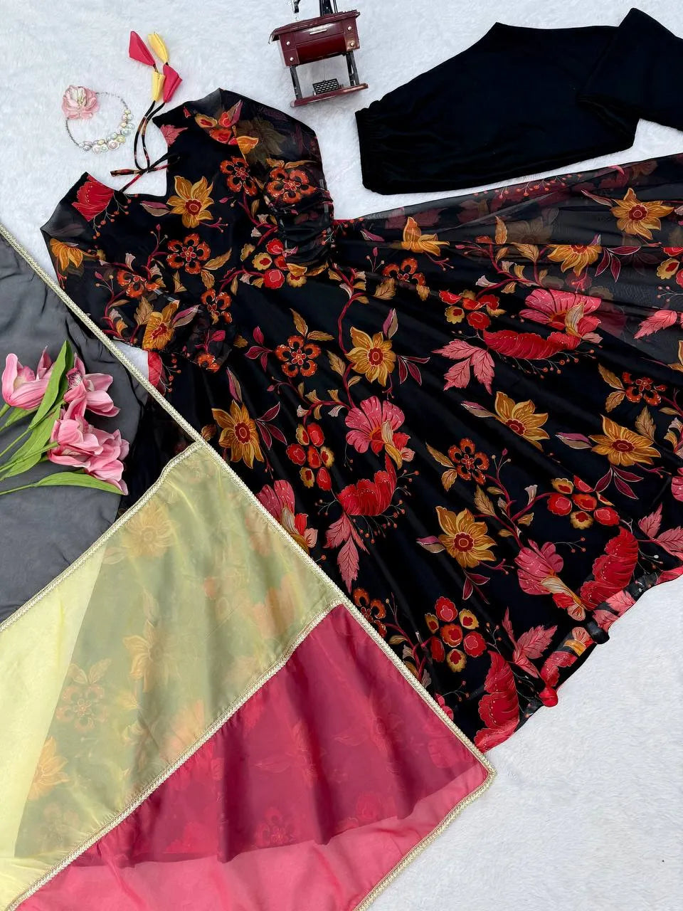 black anarkali pant set