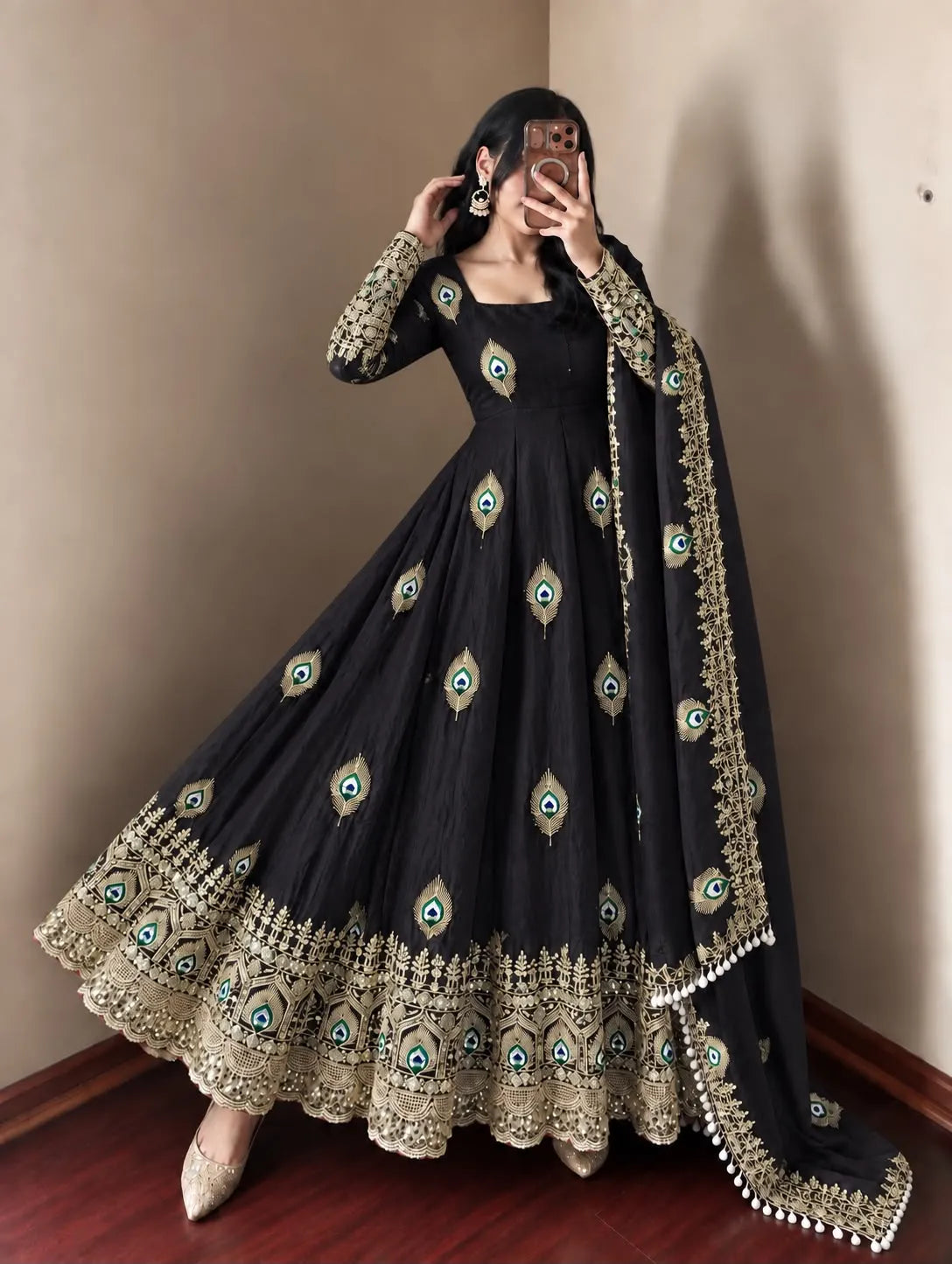black anarkali with dupatta women