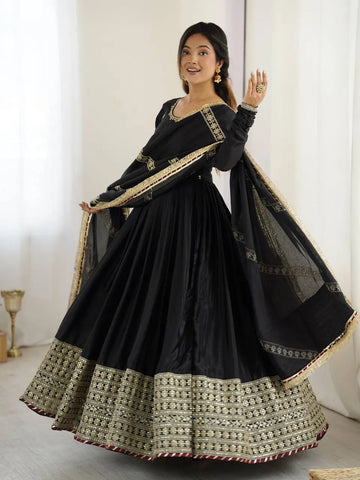 black chinon anarkali set