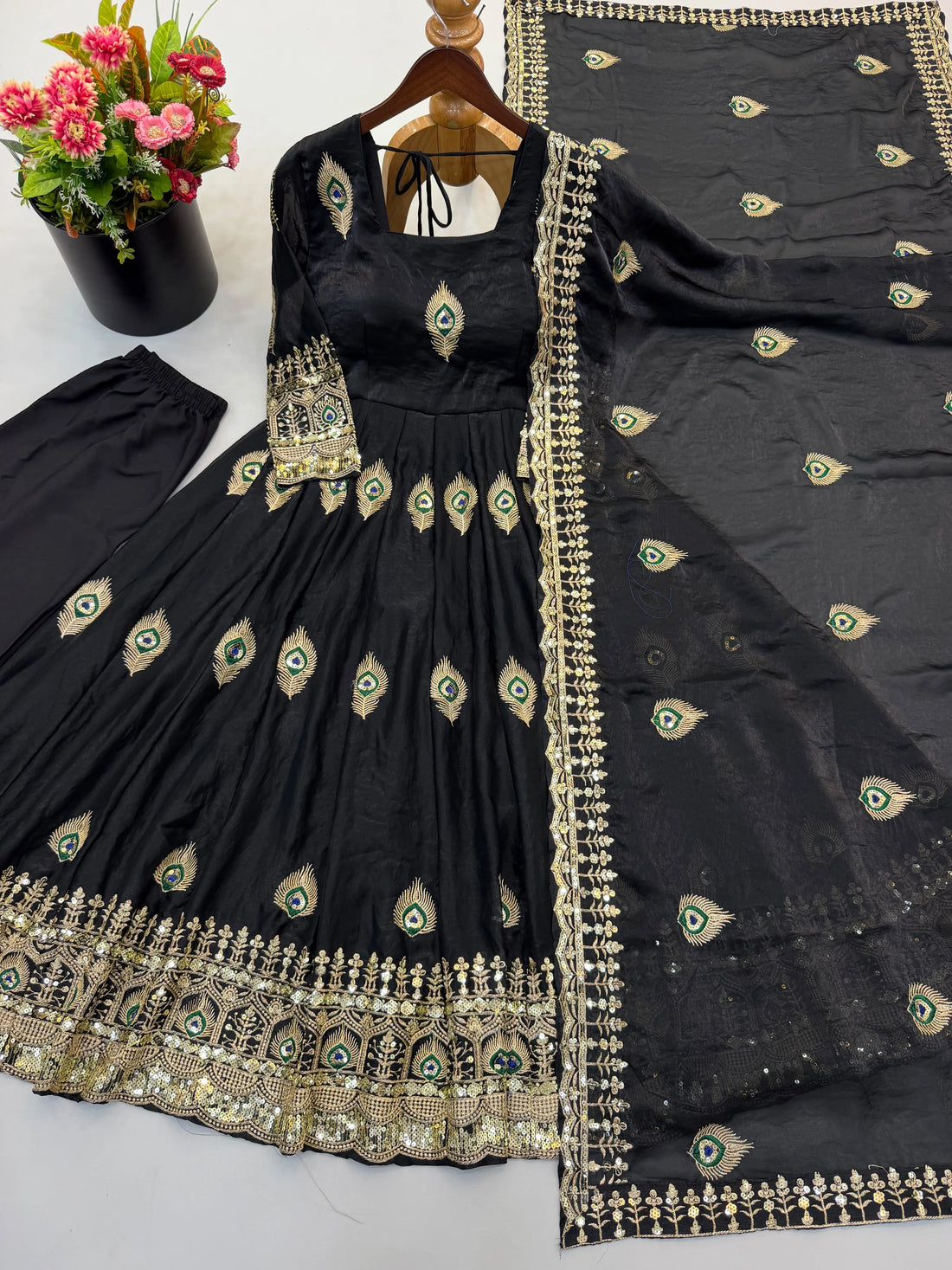 black anarkali with dupatta women