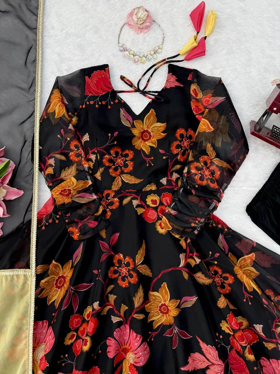black flared anarkali set