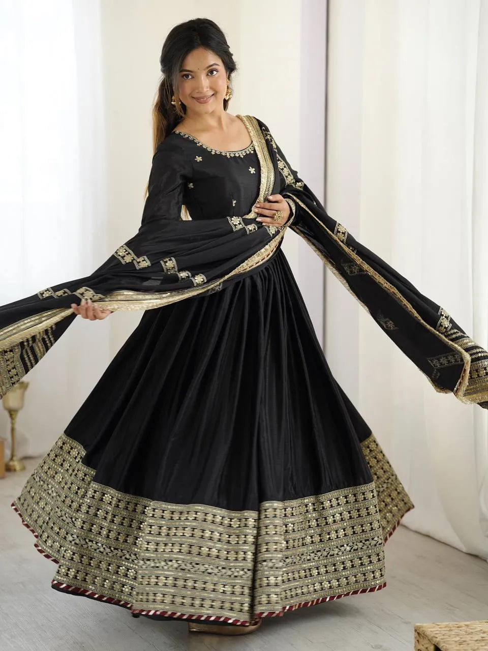 black chinon anarkali set