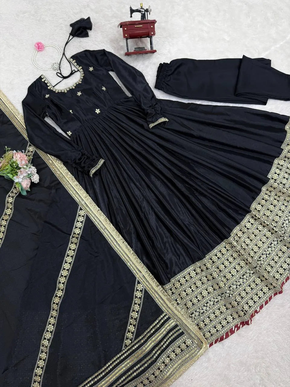 black thread work anarkali