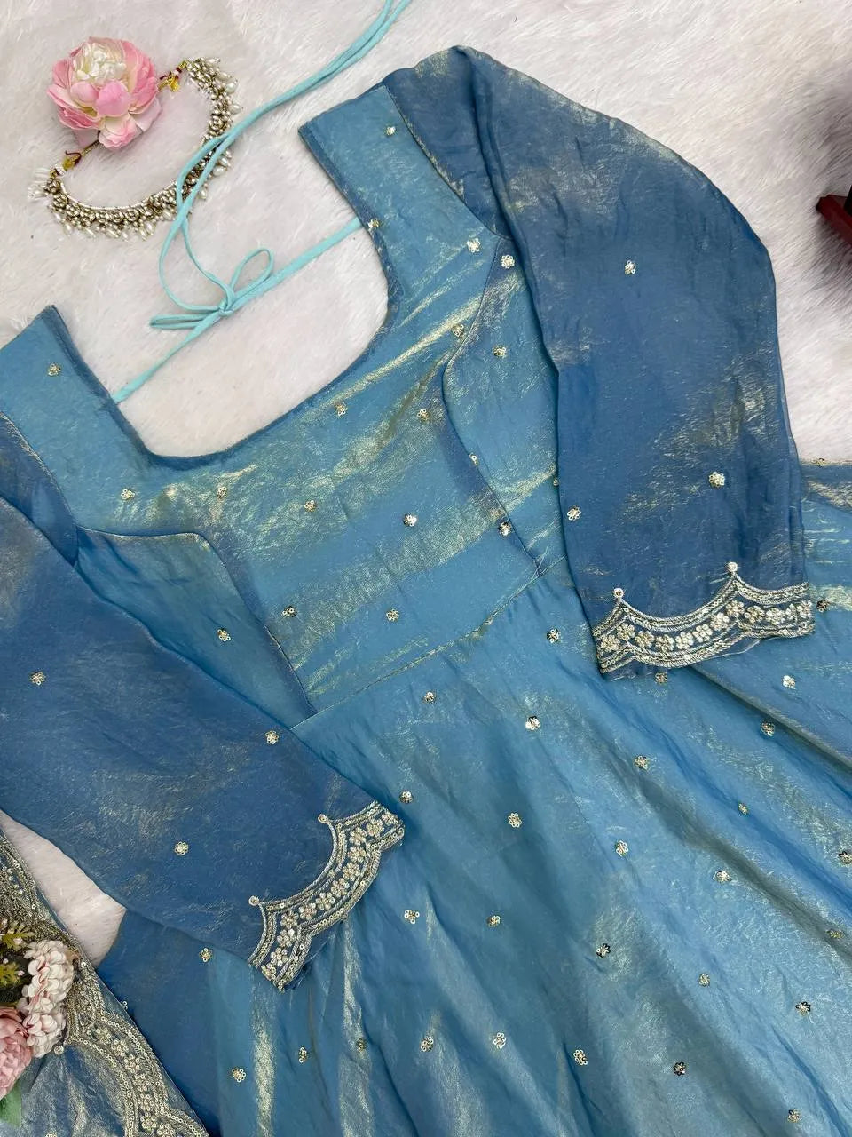 blue anarkali for women