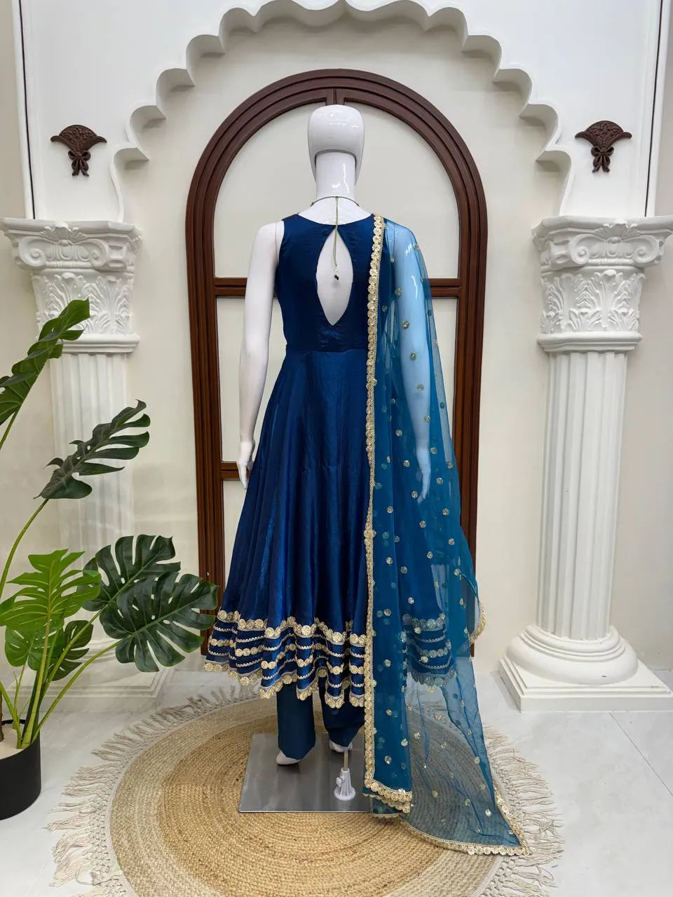 blue anarkali with dupatta