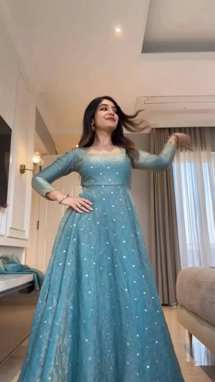 blue fendy silk anarkali set online