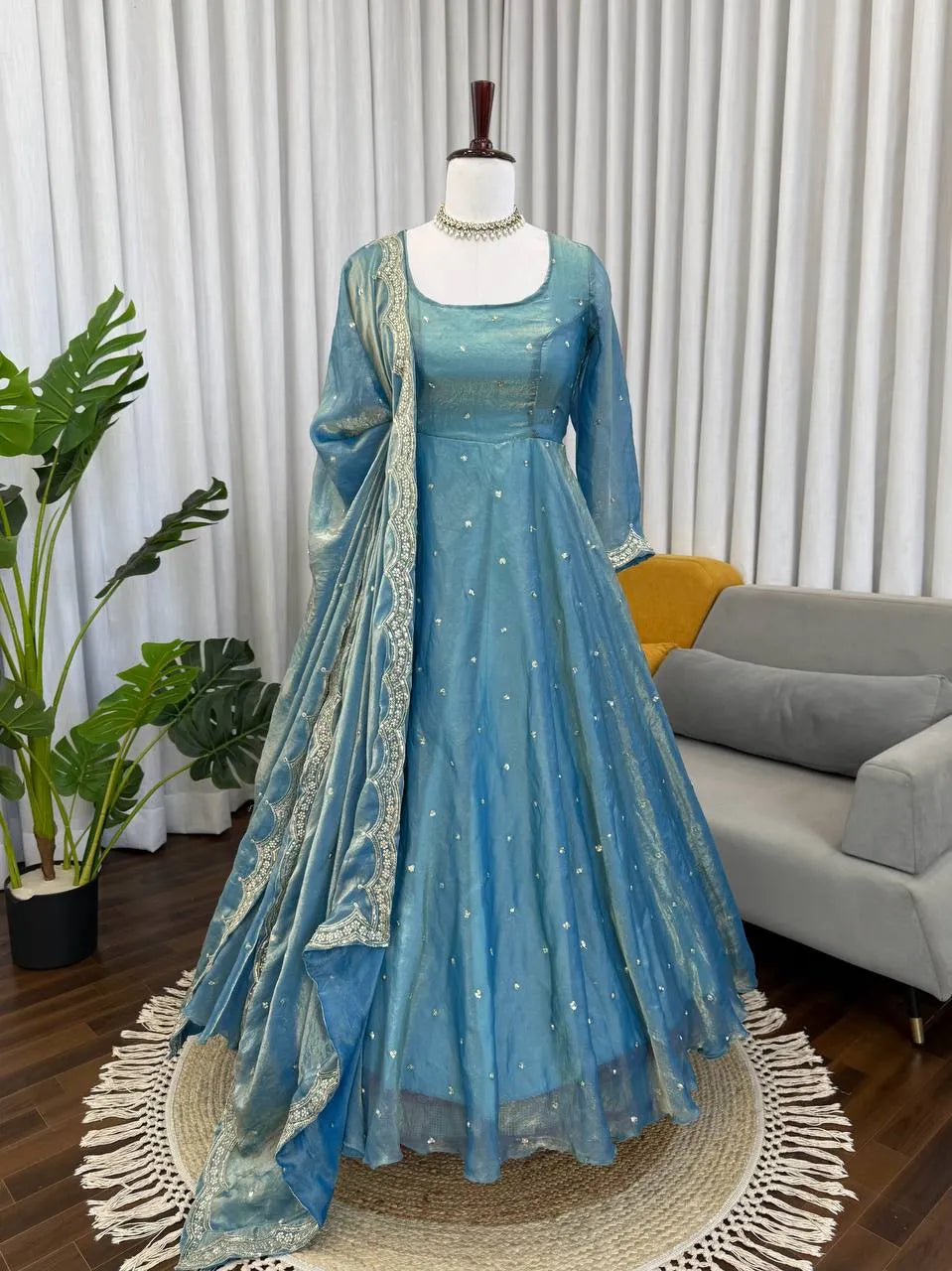 blue festive anarkali