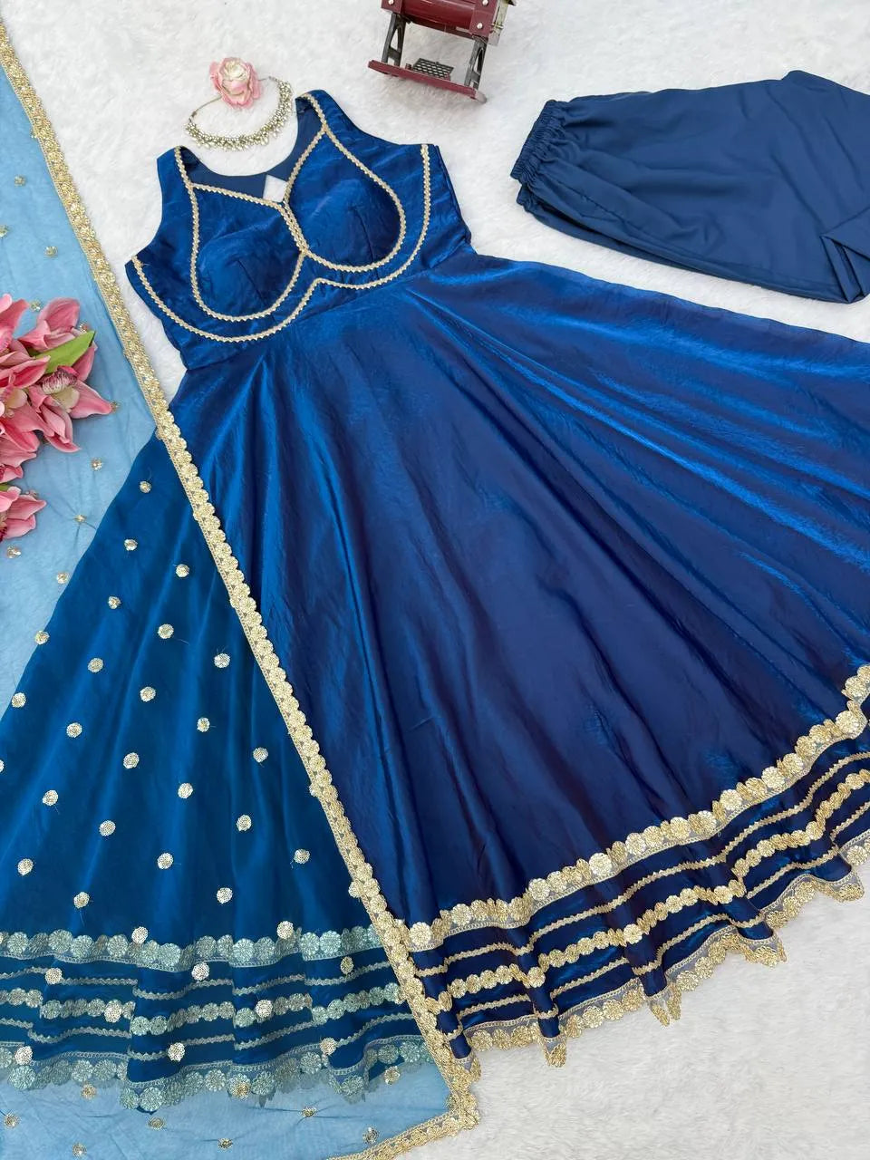 blue flared anarkali set