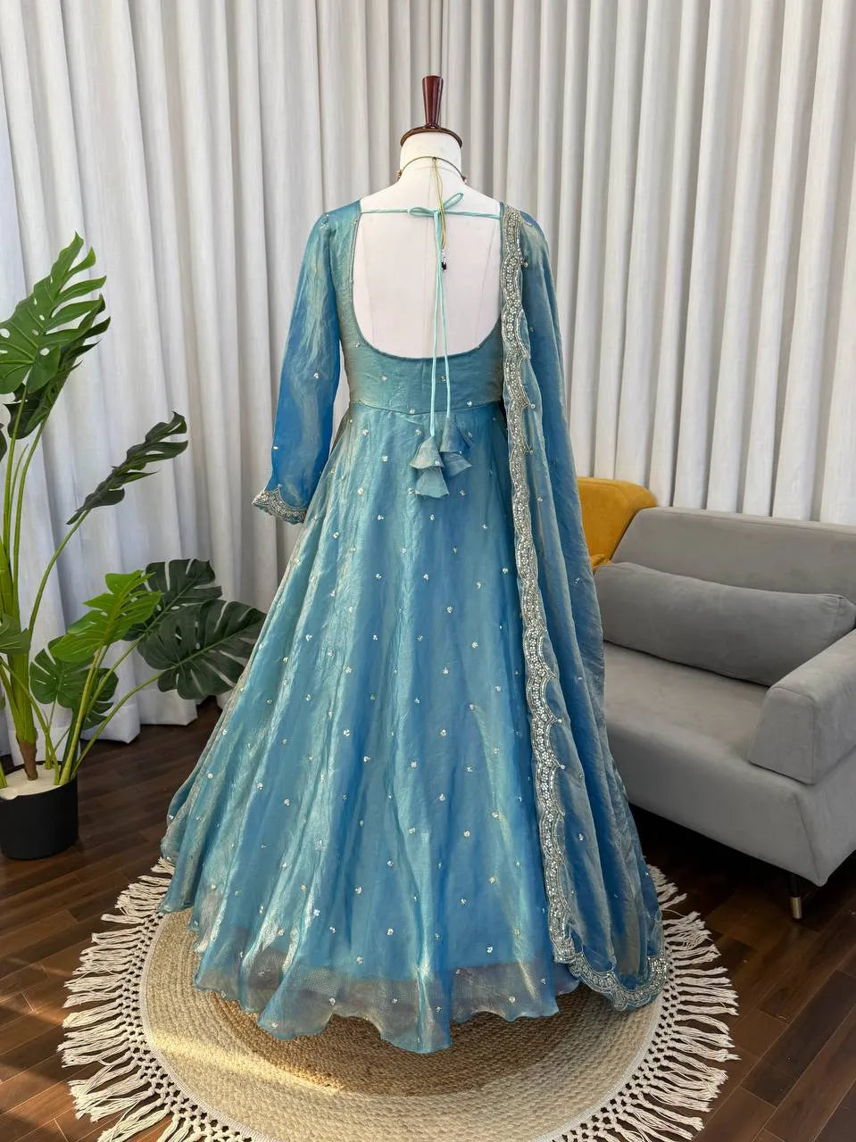 blue palazzo anarkali set