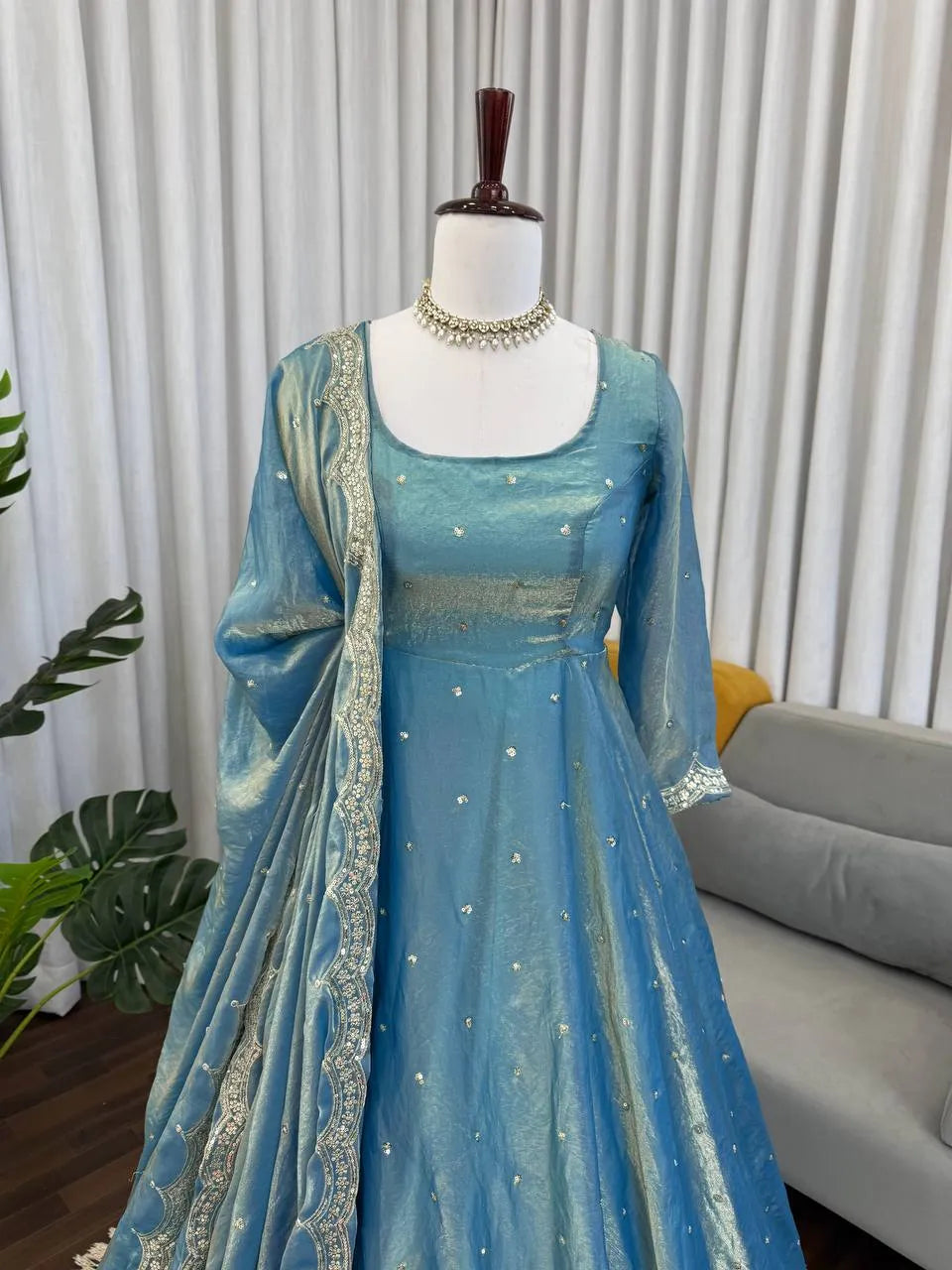 blue party wear anarkali women