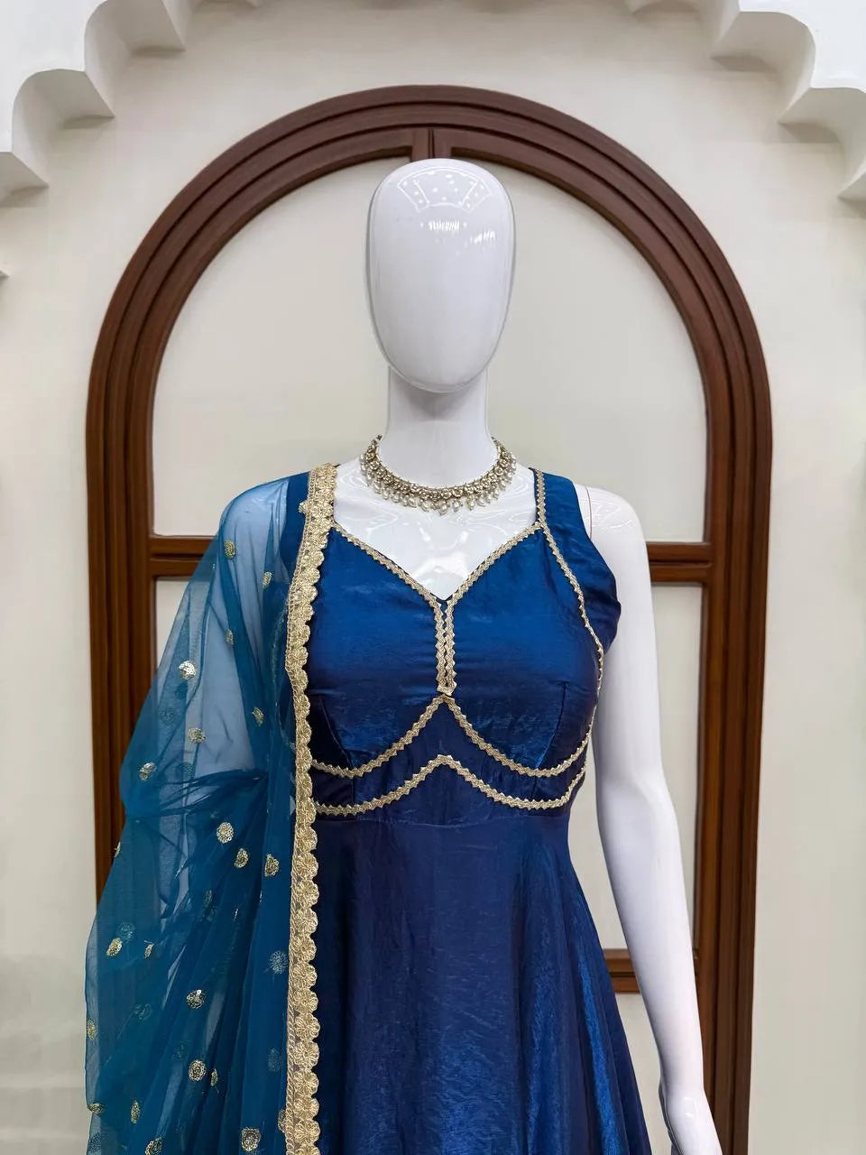 blue sequin dupatta set