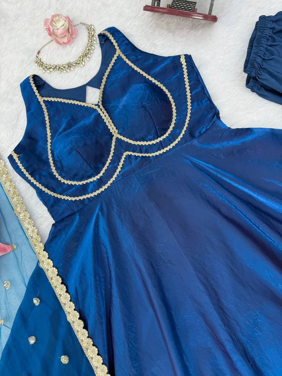 blue wedding anarkali set