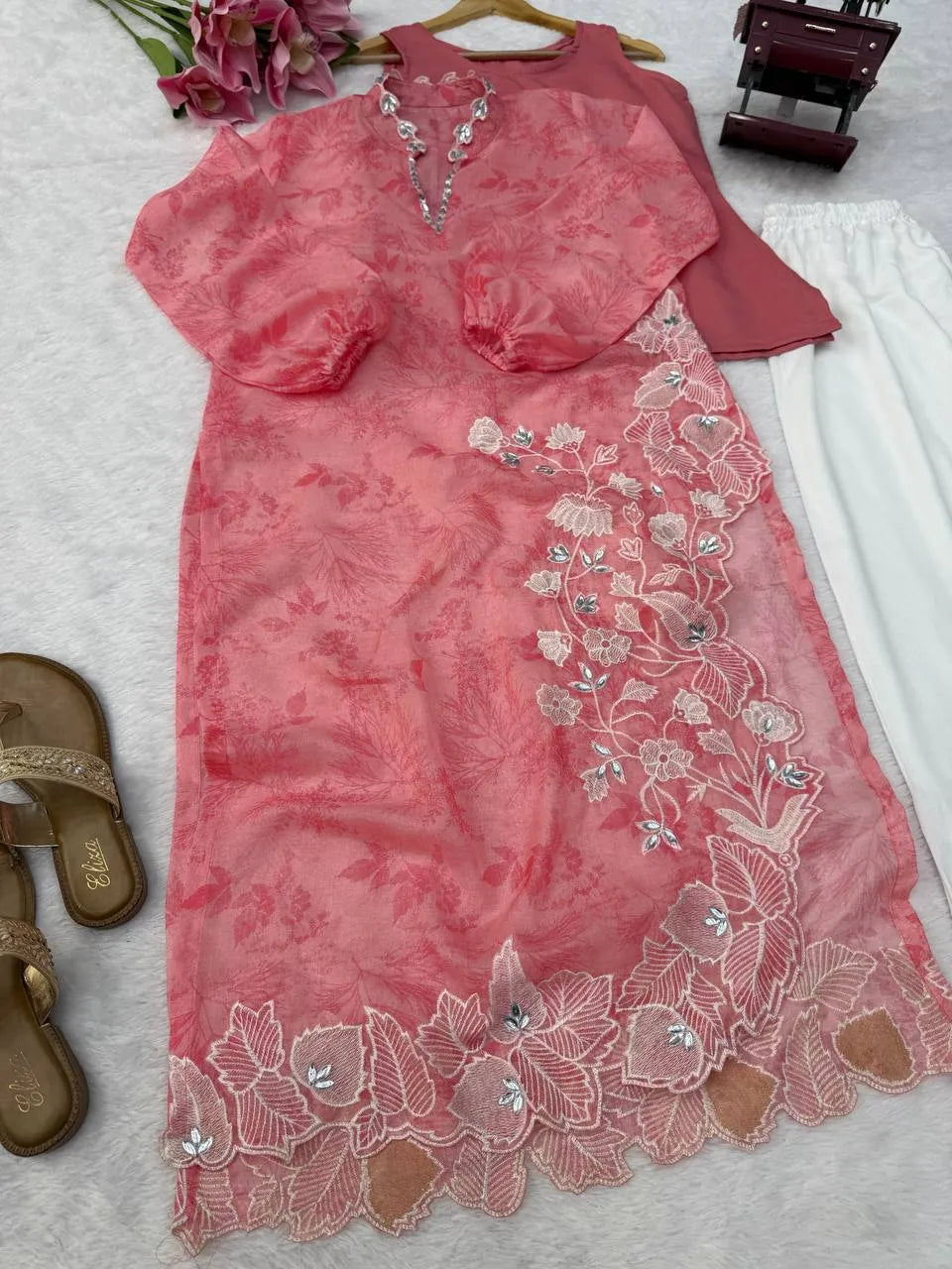 blush pink digital kurta set